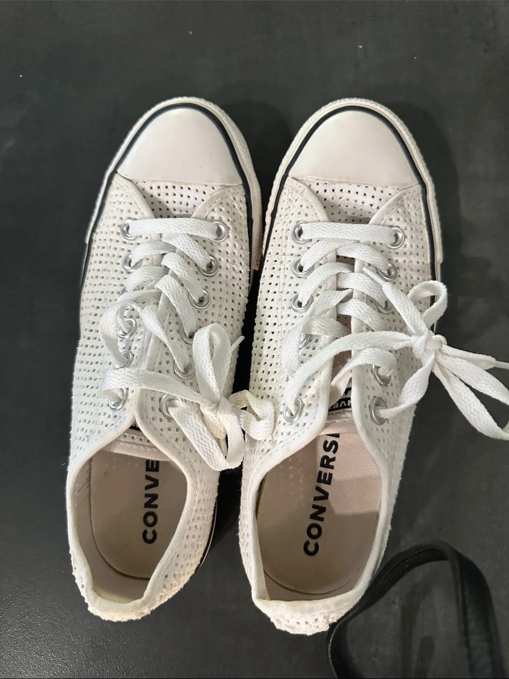 Converse White Perforated Low-Top Sneakers with Black Stripe size 8